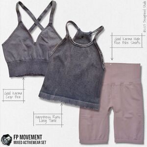 FP MOVEMENT SET: HAPPINESS RUNS LONG TANK + GOOD KARMA CROP BRA + BIKE SHORTS